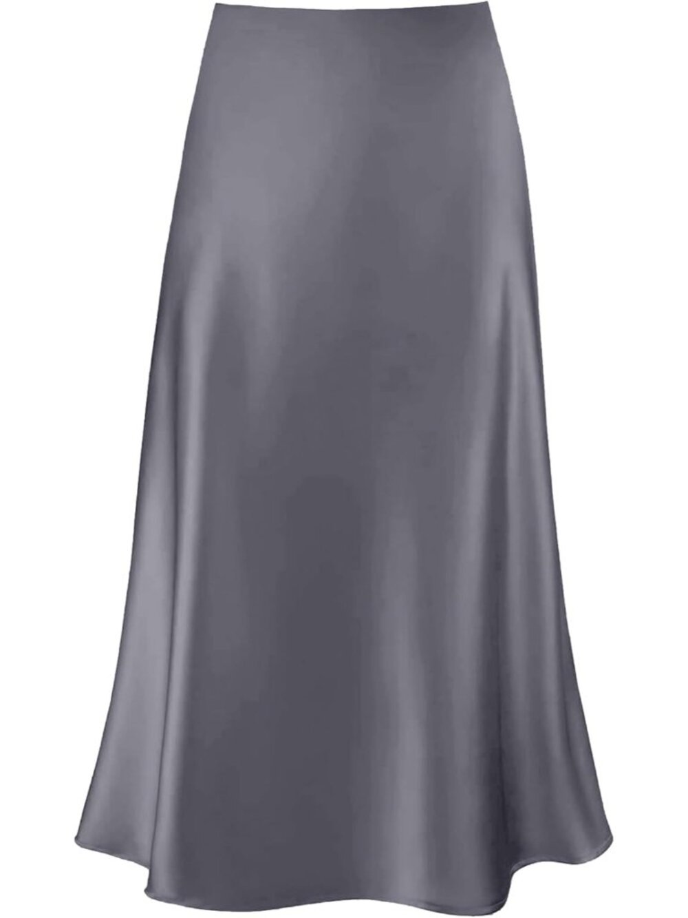 Women's Grey Polyester Elastane Satin A Line Silk Long Skirt
